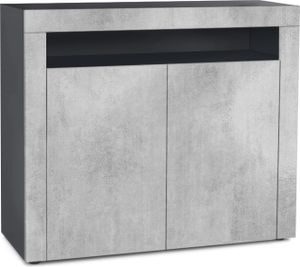 Vladon Kommode Valencia,  Germany, Sideboard mit 2 Türen und 1 offenem Fach, Schwarz matt/Beton Oxid Optik/Beton Oxid Optik (108 x 92 x 40 cm)