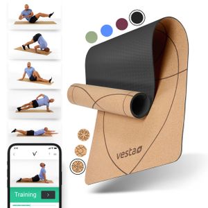 Vesta+ Yogamatte Kork TPE + Fitness App - Die nachhaltige Kork Yogamatte für das Plus Deinem Workout - Der Testsieger unter Korkmatten Yoga als Yoga Matte Kork, Sportmatte Kork und Fitnessmatte Kork