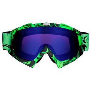 Designer Motocross Brille hellgrün mit blau-violettem Glas