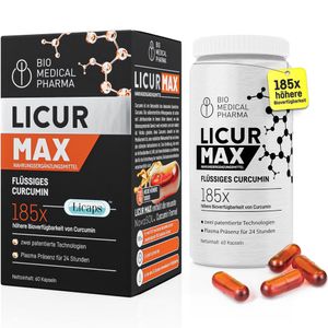 Kurkuma Kapseln hochdosiert – 185x höhere Bioverfügbarkeit – flüssiges Mizellen Curcumin – 1 vegan Kapsel täglich - Licur Max 60 (2 Monatspack)