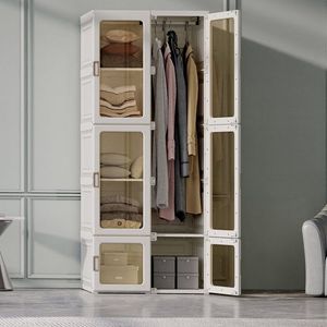 Kleiderschrank Einfach faltbar Kleiderschränke, inkl. 6 transparent Tür mit magnetverschluss, 1 Kleiderstange und 10 Anzahl Fächer,Bedroom Wardrobes