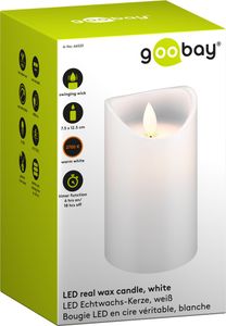 Goobay LED Echtwachs Kerze weiß, 7,5x12,5 cm - wunderschöne und sichere Lichtlösung für viele Bereiche wie Haus und Loggia, Büros, Schulen oder Seniorenheime