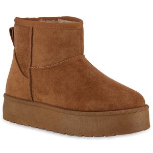 VAN HILL Damen Warm Gefütterte Winter Boots Bequeme Profil-Sohle Schuhe 840825, Farbe: Hellbraun, Größe: 39