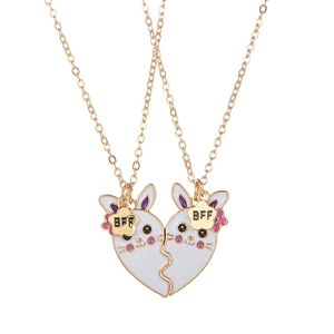 Bixorp Náhrdelník priateľstva pre 2 s králičím srdcom - magnetický náhrdelník v zlatých farbách - BFF retiazka - darček k narodeninám