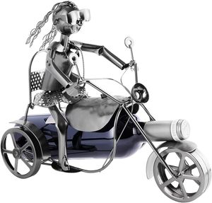 Brubaker Weinflaschenhalter Motorradfahrerin - Trike Dreirad Skulptur Flaschenständer - Wein Geschenk aus Metall für Motorrad Fans