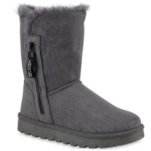 VAN HILL Damen Warm Gefütterte Winter Boots Stiefeletten Kunstfell Schuhe 839666, Farbe: Grau, Größe: 40