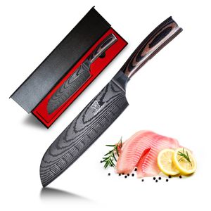 Santoku Messer - Messer aus gehärteter Edelstahl - Rasiermesser scharfe Klinge - Küchenmesser mit Echtholzgriff - inkl. gratis Messerbox.