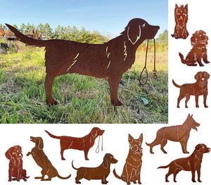 Gartenfigur Hund mit Leine 88x52cm Gartenstecker Edelrost Gartendeko Wetterfest Rost Metall Rostfigur Tier Golden Retriever