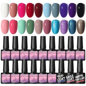 20Pcs 8ml Gel Nagellack Kit Lang anhaltende Gel Nagel mit Grundierung glänzend matt Top Coat Starter Set