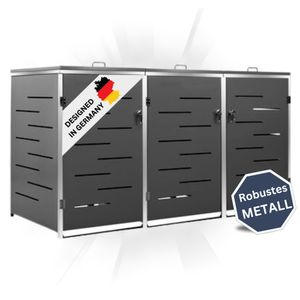 DELUKE® 3er Mülltonnenbox JAGU Edelstahl | Anthrazit | 115x207x77,5cm | Mülltonnenverkleidung für 3 Tonnen 240L Müllbox aus Metall Mülltonnenschutz Mülltonnendach