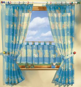 Kinderzimmer Gardine 5tlg. Set mit Tier Motiv in blau