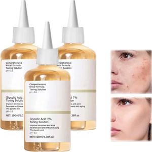 3x 100ml Kyselina glykolová 7% Tonizující roztok na obličej Odstranění akné Hydratace Zlepšuje tmavé skvrny Péče proti stárnutí obličeje