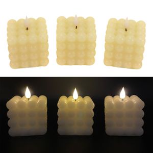 3 LED Bubble Kerzen aus Echtwachs mit Timerfunktion - Candle (Creme)