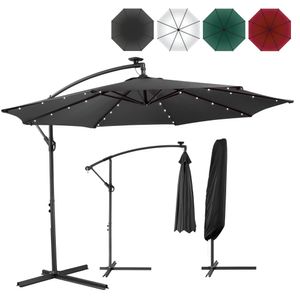 AREBOS Sonnenschirm mit LED, Gartenschirm, Terrassenschirm, Balkonschirm, Ampelschirm mit Kurbel, aufklappbar, Anthrazit