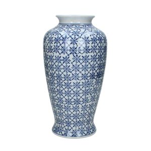 SVJ Deko Vase  chinesisch Porzellan weiß mit blauen Blumen - H 30 x Ø 15 cm - Blumenvase chinesischer Stil