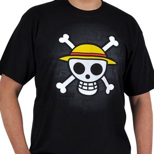 ONE PIECE Herren T-Shirt: Skull with Map Strohhut schwarz, Größe:L