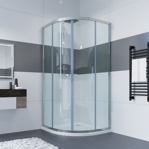 IMPTS Viertelkreis Duschkabine 80x80cm Runddusche Duschabtrennung Schiebetür Viertelkreisdusche 185cm aus 6mm ESG-Glas Mit Duschwanne