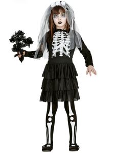 Braut Skelett Kinder Kostüm, Größe:140/146
