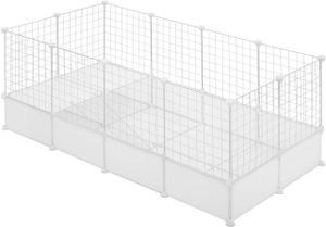 EUGAD Freigehege für Kaninchen, mit Bodenplatte, Weiß, 142x53x71cm