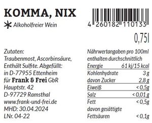 Komma, NIX - alkoholfreier Weißwein 0,75l