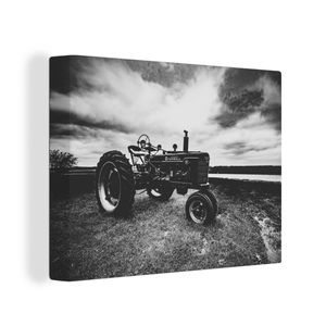 OneMillionCanvasses® - Maľba na plátne - Obraz na plátne Nástenná maľba na plátne - Traktor - čierna - biela - farma - vintage - 80x60cm - Fotografia