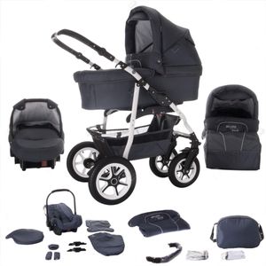 Bebebi Bellami | 3 in 1 Kombi Kinderwagen Set | Hartgummireifen | Farbe: Bellagrey