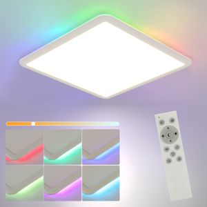 ZMH LED Deckenleuchte Dimmbar mit Fernbedienung 24W RGB Farbwechsel Deckenlampe IP44 Wasserfest Quadrat 3000K-6500K für Schlafzimmer Kinderzimmer