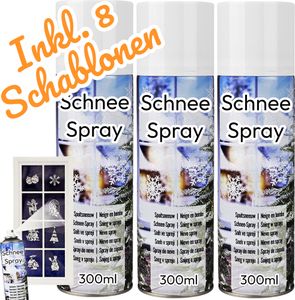 Schneespray + Schablonen 3 x 300ml Kunstschnee Sprühschnee Fensterspray Schnee