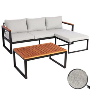 Garten-Garnitur HWC-L26b, Gartenlounge Sitzgruppe Lounge-Set Sofa, Aluminium Akazie Holz MVG-zertifiziert  hellgrau