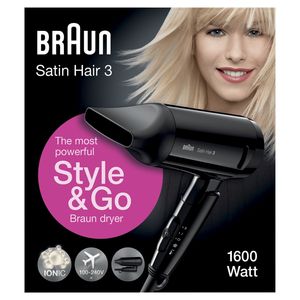 Braun Satin Hair 3 Style&Go HD350 Haartrockner, mit IONTEC Technologie, inkl. Stylingdüse, 1600 Watt