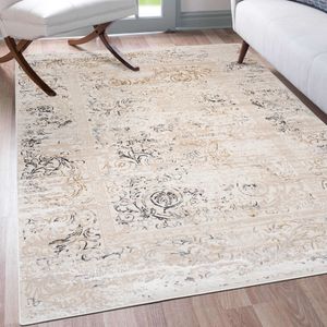 Mazovia Koberček Béžová Moderné Vintage - Obývacia Izba, Spálňa, Jedáleň, Kancelária, Nízky Fleece Obdĺžnik - OEKO-TEX®, Béžová - 120 x 170 cm