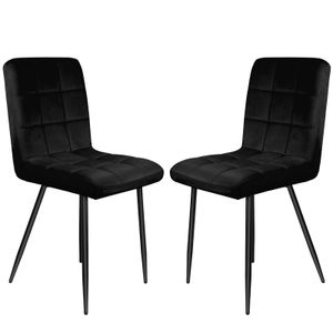 2er Set Esszimmerstühle Küchenstuhl Polsterstuhl Sitzfläche aus Samt mit Rückenlehne Metallbeine - Schwarz