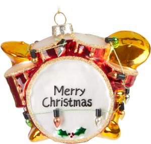 BRUBAKER Schlagzeug Merry Christmas Weihnachtskugel aus Glas - Handbemalt - Christbaumschmuck Lustig - Drums Rot - Figuren Weihnachtsdeko