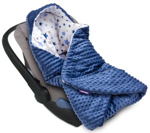 JUKKI® Baby EINSCHLAGDECKE 90x90 cm MINKY mit Kapuze [Milchstraße] für Babyschale Decke Kinderwagen Kindersitz EU