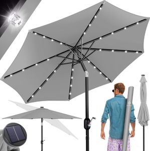 KESSER® Sonnenschirm Balkonschirm Rund LED Solar mit Kurbel Inkl. 2in1 Schutzhülle, Gartenschirm, Schirm Ø 265 cm für Balkon Garten & Terrasse verstellbar knickbar Hellgrau KESSER® Sonnenschirm Balkonschirm Rund LED Solar mit Kurbel Inkl. 2in1 Schutzhülle, Gartenschirm, Schirm Ø 265 cm für Balkon Garten & Terrasse verstellbar knickbar Hellgrau