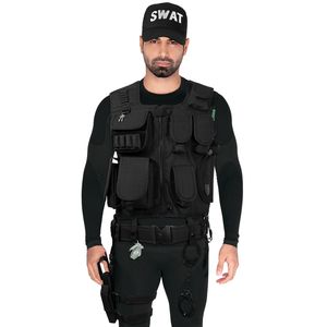 SWAT FBI POLICE SECURITY Kostüm inkl. Einsatzweste, Pistolenholster, Handschellen und Baseball Cap - M/L - SWAT