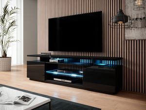 Lowboard TV Schrank Estelle 180 cm schwarz glänzend + LED