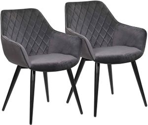 WOLTU 2er-Set Esszimmerstühle Küchenstühle Wohnzimmerstuhl Polsterstuhl Design Stuhl mit Armlehne Samt Gestell aus Stahl Dunkelgrau