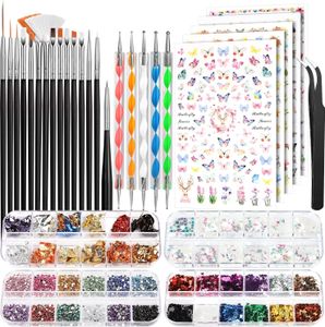 Nageldesign Zubehör Nageldesign Set, Nailart Pinsel & Dekorationen Set, Professionelles Nail-Art-Set Nail-Art-Set mit 15 Pinseln, 5 Stickern und mehr