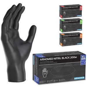 ARNOMED Einweghandschuhe Schwarz, Nitril Handschuhe 200 Stk, Einmalhandschuhe Gr S-XL, Einweg Handschuhe latex- & puderfrei - Gr. XL