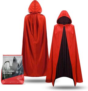 2x Halloween Kostüm Umhang - rot & schwarz - Kaputzenumhang für Kinder & Erwachsene - Damen & Herren