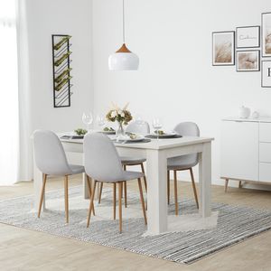 Homestyle4u 2380, Essgruppe mit 4 Stühlen Weiß Grau, Esstisch 160 x 90 cm ausziehbar auf 200 cm