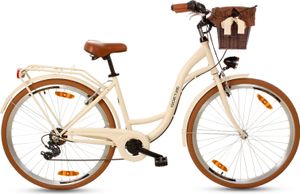 Goetze Citybike Mood 28 Zoll, 7-Gang Shimano, Tiefeinstieg, Damenfahrrad inkl. Rattan-Korb