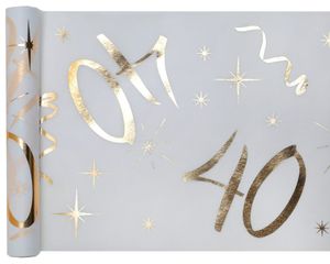 Tischläufer Vlies 40. Geburtstag - 30 cm x 5 m - weiß & gold