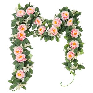 2er Set Gefälschte Rose Wine Girlande Künstliche Blumen Pflanzen für Hotel Hochzeit Zuhause Garten Handwerk Kunst Dekoration, dunkelpink