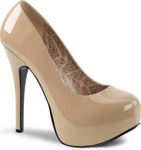 TEEZE-06W extraweite Pleaser High-Heels Pumps creme Lack mit verstecktem Plateau