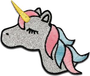 Einhorn Glitzer Girly - Aufnäher, Bügelbild, Aufbügler, Applikationen, Patches, Flicken, Zum Aufbügeln, Größe: 9,5 x 5,2 cm