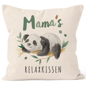 Kissen-Bezug Spruch Mama/Papas Relaxkissen Panda Geschenke für Eltern Dekokissen SpecialMe® Mama natur 40cm x 40cm