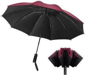 Regenschirm Taschenschirm Windproof sturmfest Auf-Zu Automatik 210T Nylon Umbrella wasserabweisend klein leicht kompakt 10 Ribs Reise Golfschirm mit Trockenbeutel