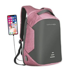 Diebstahlsicherer Rucksack mit USB-Ladestation - Geeignet für Laptop - Diebstahl- und spritzwassergeschützt | Lovnix Bag104 | Rosa